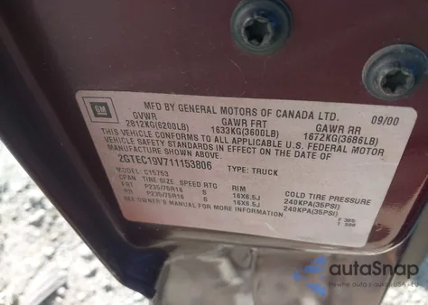 2001 GMC Sierra 1500 Sle from USA, damaged, VIN 2GTEC19V711153806